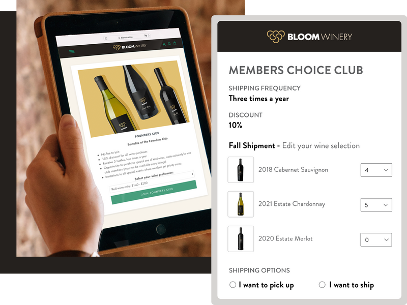 Hand holding tablet with wine club membership information displayed